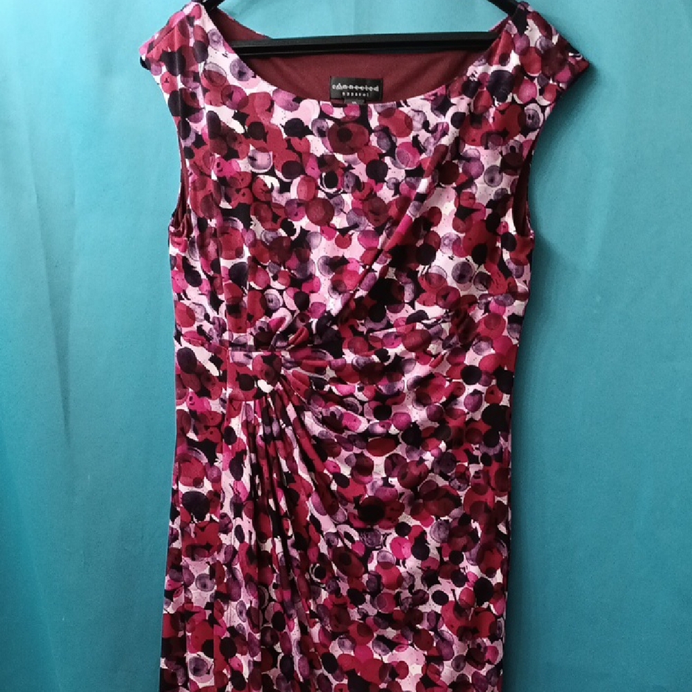 Connected Apparel Berry and Pink Print Midi Dress